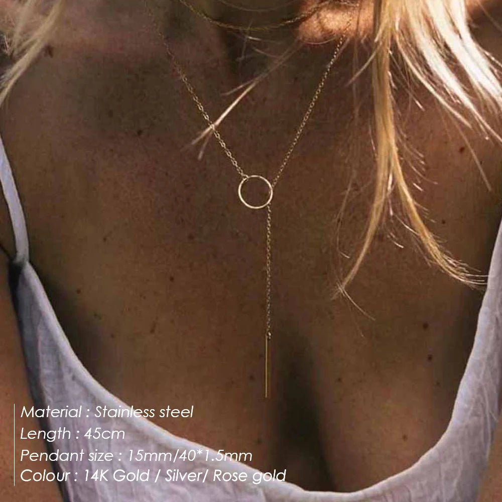 Minimalist Round Stick Pendant Necklace