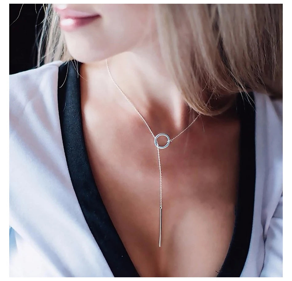 Minimalist Round Stick Pendant Necklace
