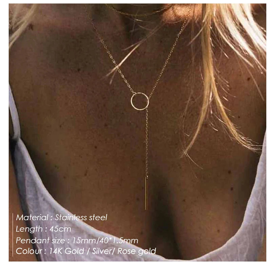 Minimalist Round Stick Pendant Necklace