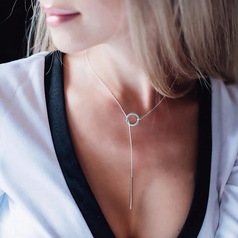 Minimalist Round Stick Pendant Necklace