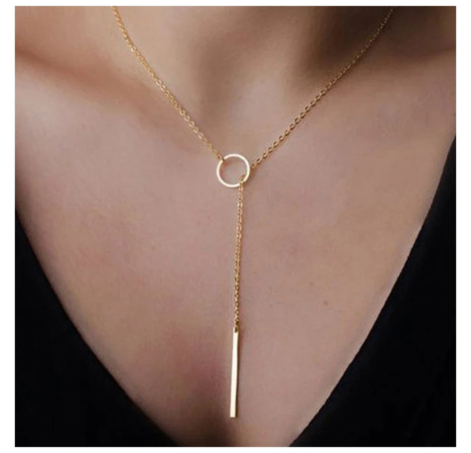 Minimalist Round Stick Pendant Necklace