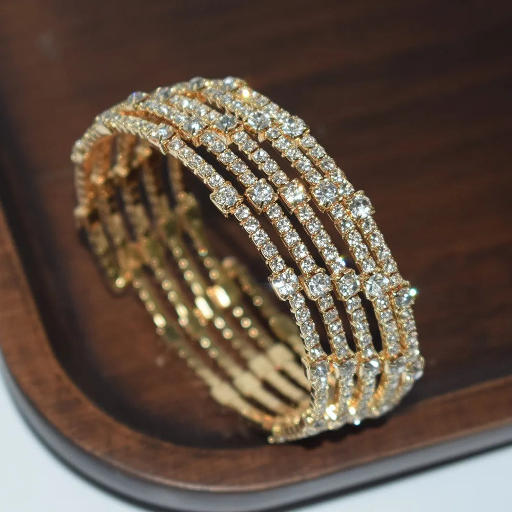 Minimalist Women's Bridal Jewelry 3/5 Rows Crystal Rhinestones Bracelet Shining Cubic Zirconia Bracelet Wedding Jewelry Gift New