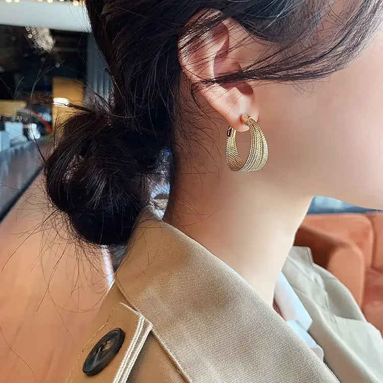 Minimalist Silver Color Multilayer Lines Rings