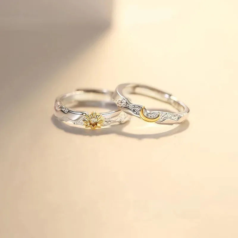 1Pcs Vintage Promise Band Rings Adjustable Matching Rings Sun and Moons