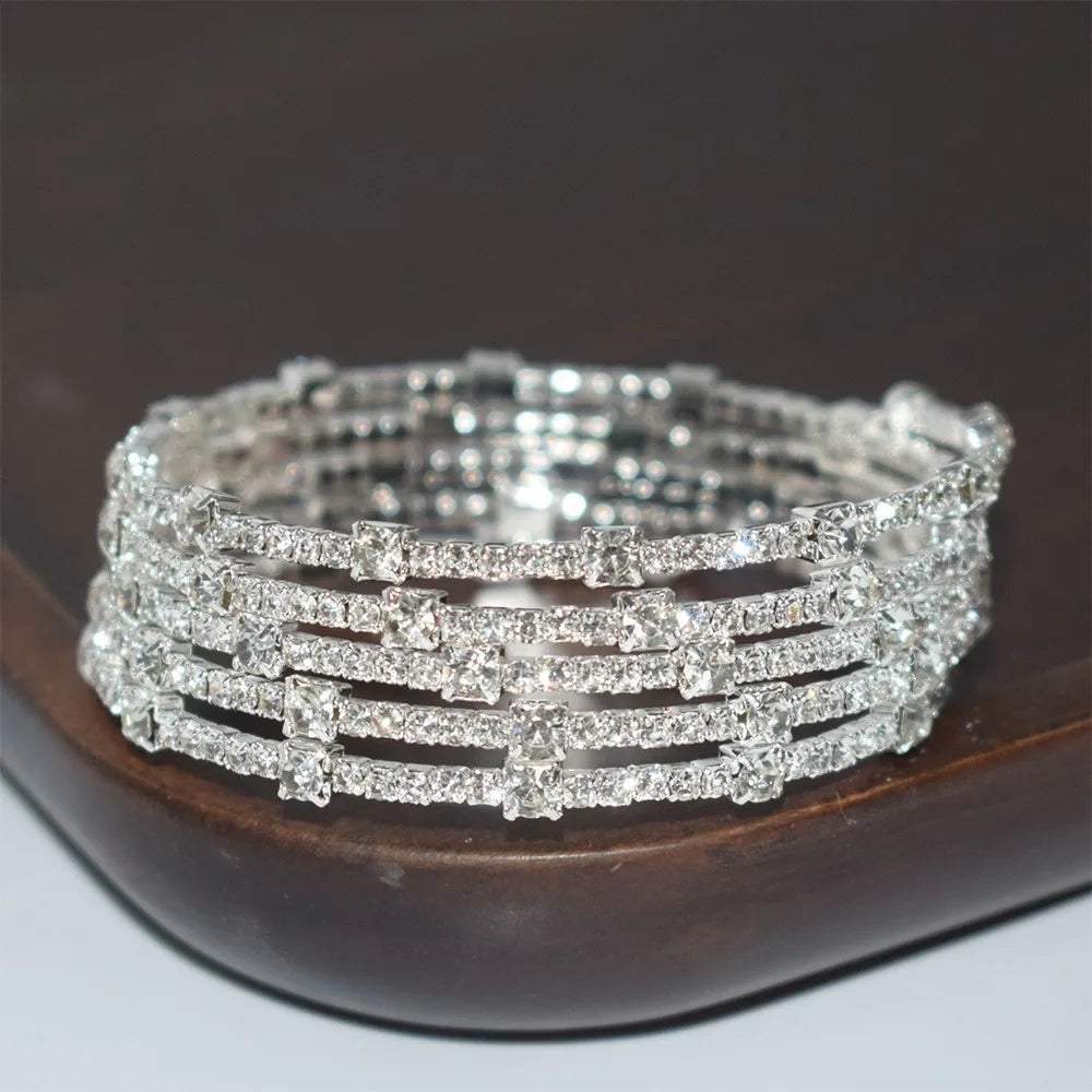 Minimalist Women's Bridal Jewelry 3/5 Rows Crystal Rhinestones Bracelet Shining Cubic Zirconia Bracelet Wedding Jewelry Gift New