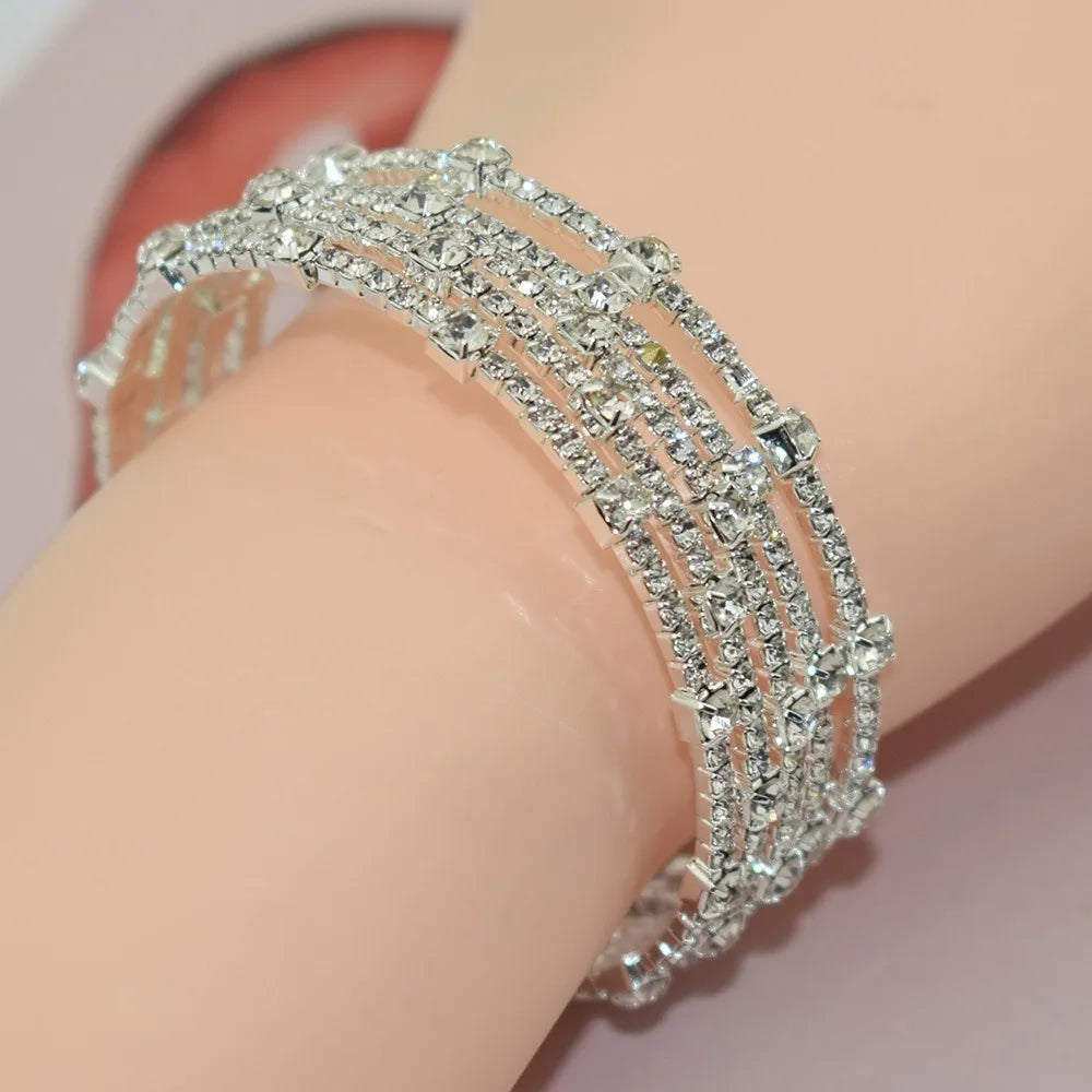 Minimalist Women's Bridal Jewelry 3/5 Rows Crystal Rhinestones Bracelet Shining Cubic Zirconia Bracelet Wedding Jewelry Gift New