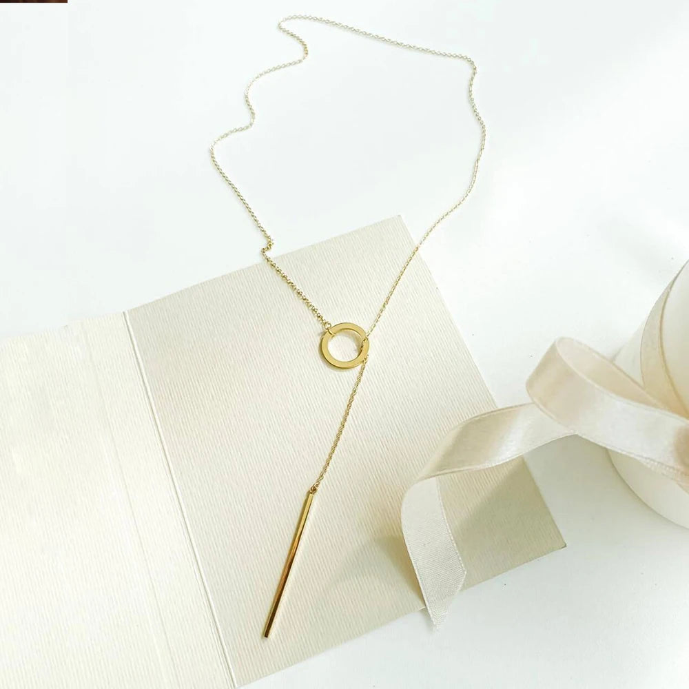 Minimalist Round Stick Pendant Necklace