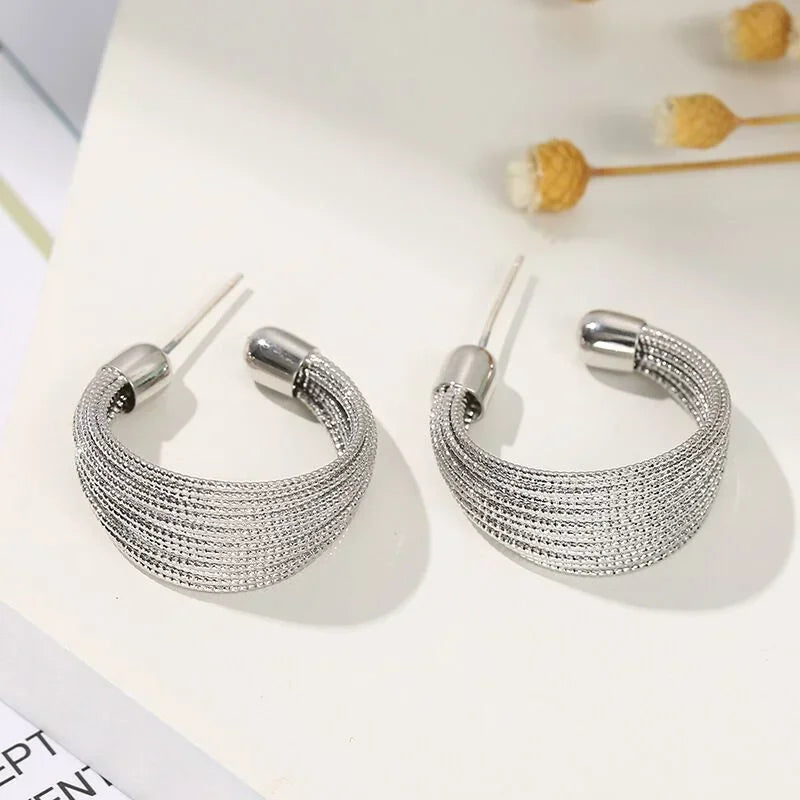 Minimalist Silver Color Multilayer Lines Rings