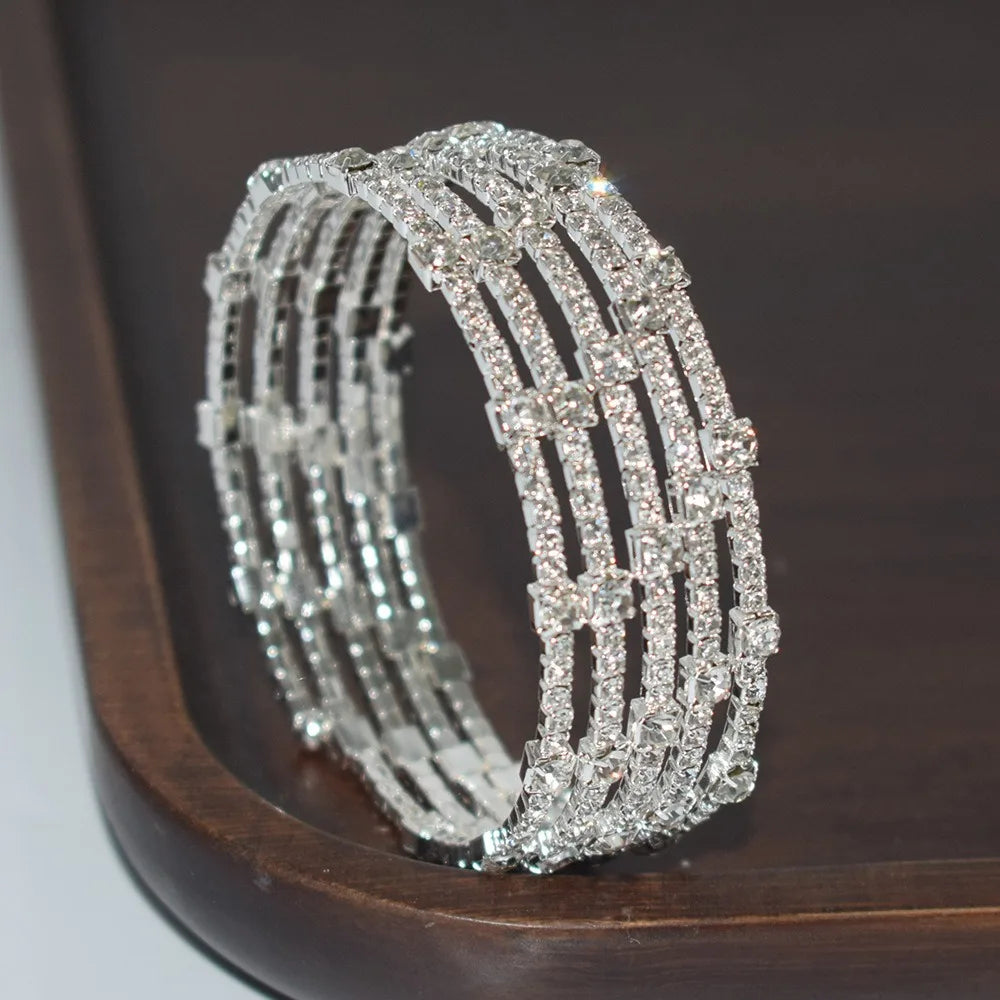 Minimalist Women's Bridal Jewelry 3/5 Rows Crystal Rhinestones Bracelet Shining Cubic Zirconia Bracelet Wedding Jewelry Gift New