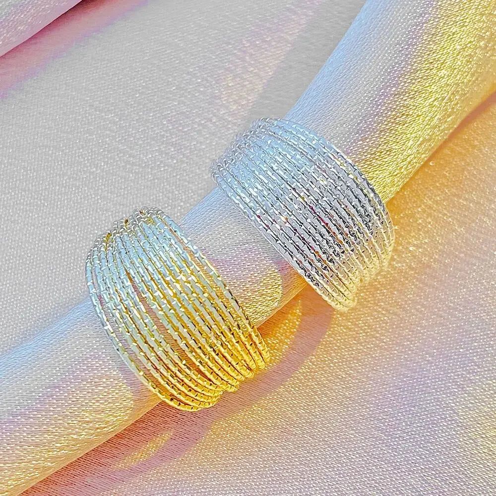 Minimalist Silver Color Multilayer Lines Rings