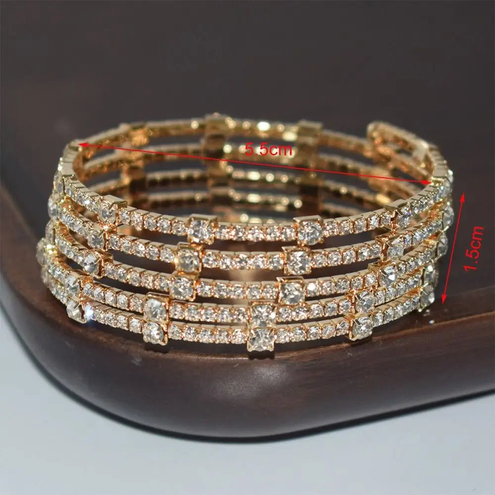 Minimalist Women's Bridal Jewelry 3/5 Rows Crystal Rhinestones Bracelet Shining Cubic Zirconia Bracelet Wedding Jewelry Gift New