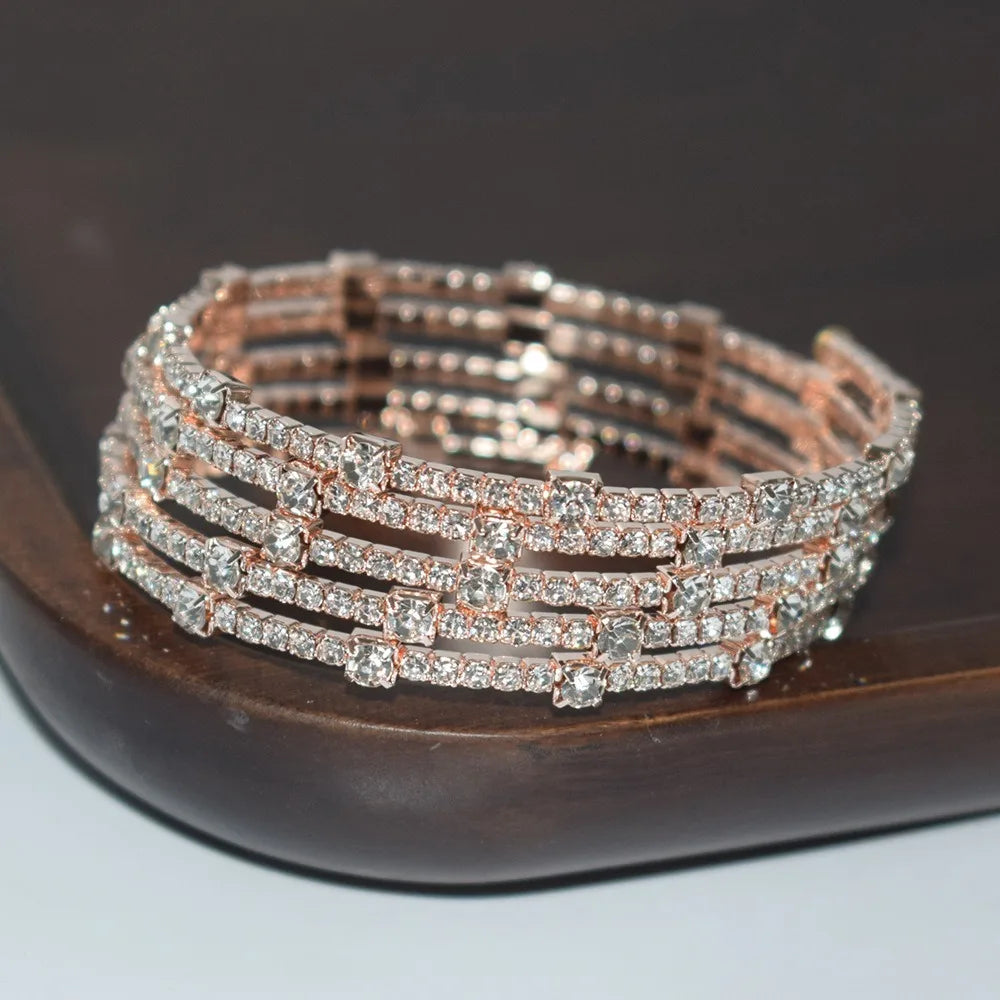 Minimalist Women's Bridal Jewelry 3/5 Rows Crystal Rhinestones Bracelet Shining Cubic Zirconia Bracelet Wedding Jewelry Gift New