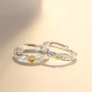 1Pcs Vintage Promise Band Rings Adjustable Matching Rings Sun and Moons
