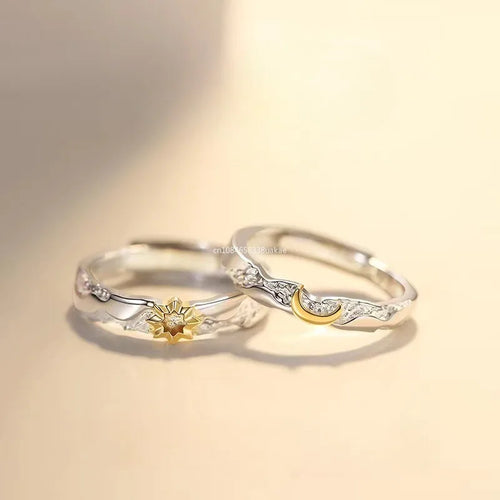 1Pcs Vintage Promise Band Rings Adjustable Matching Rings Sun and Moons