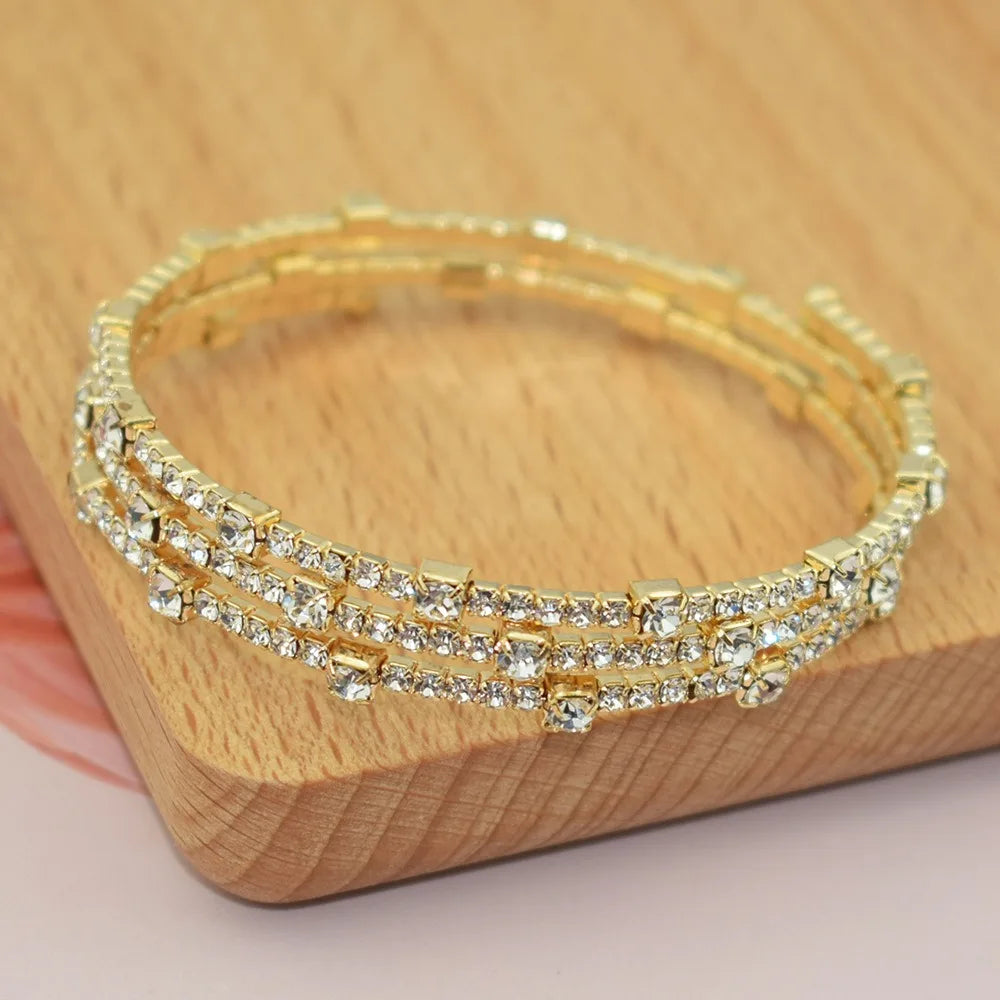 Minimalist Women's Bridal Jewelry 3/5 Rows Crystal Rhinestones Bracelet Shining Cubic Zirconia Bracelet Wedding Jewelry Gift New