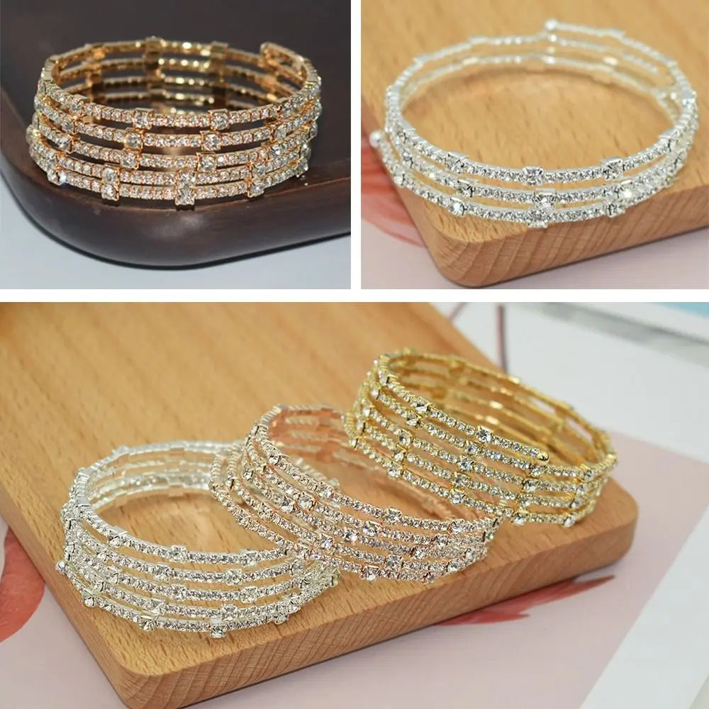 Minimalist Women's Bridal Jewelry 3/5 Rows Crystal Rhinestones Bracelet Shining Cubic Zirconia Bracelet Wedding Jewelry Gift New