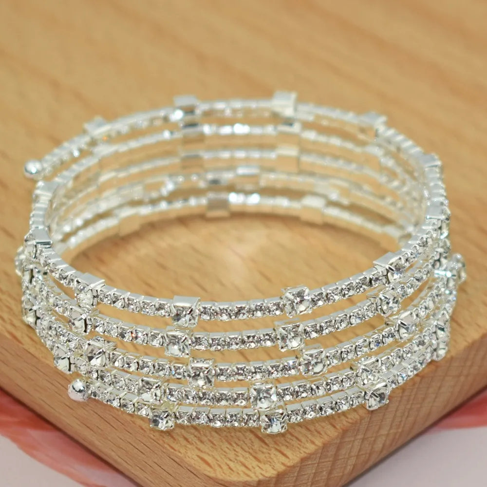 Minimalist Women's Bridal Jewelry 3/5 Rows Crystal Rhinestones Bracelet Shining Cubic Zirconia Bracelet Wedding Jewelry Gift New