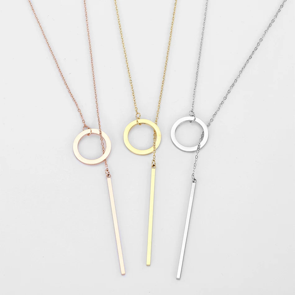 Minimalist Round Stick Pendant Necklace