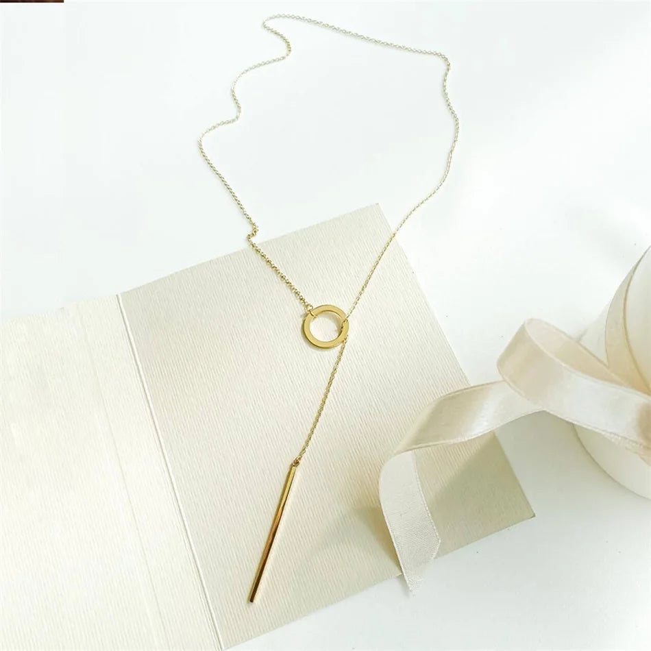 Minimalist Round Stick Pendant Necklace