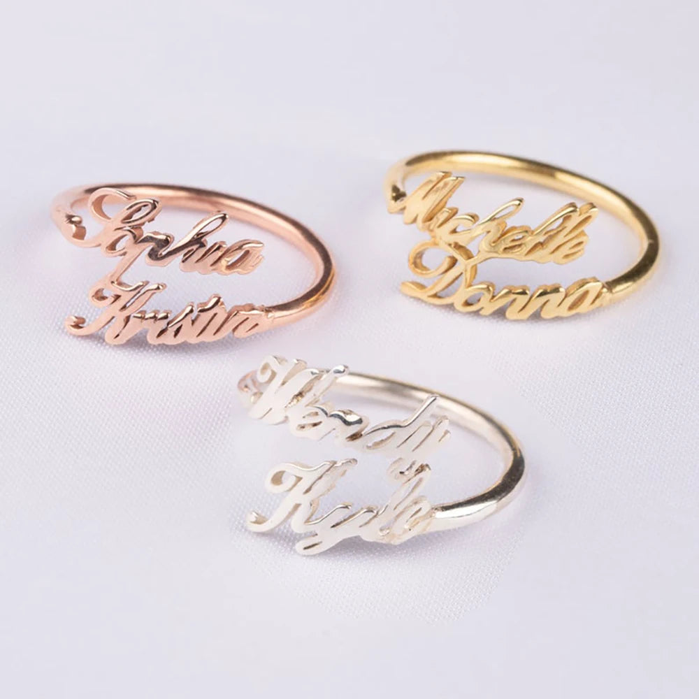 Custom Double Name Rings Personalized Adjustable Stainless Steel Jewelry