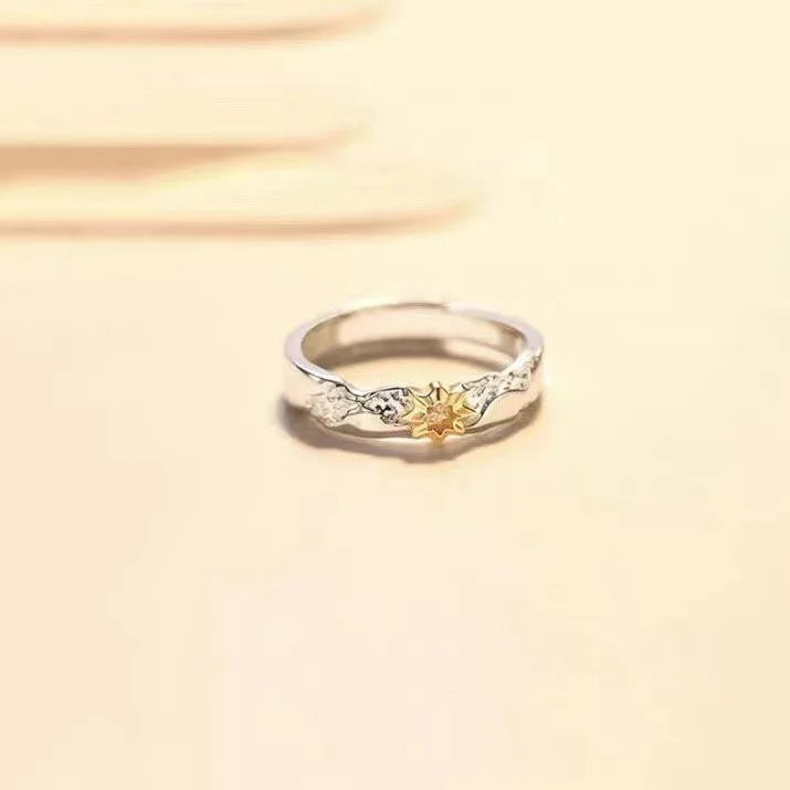1Pcs Vintage Promise Band Rings Adjustable Matching Rings Sun and Moons