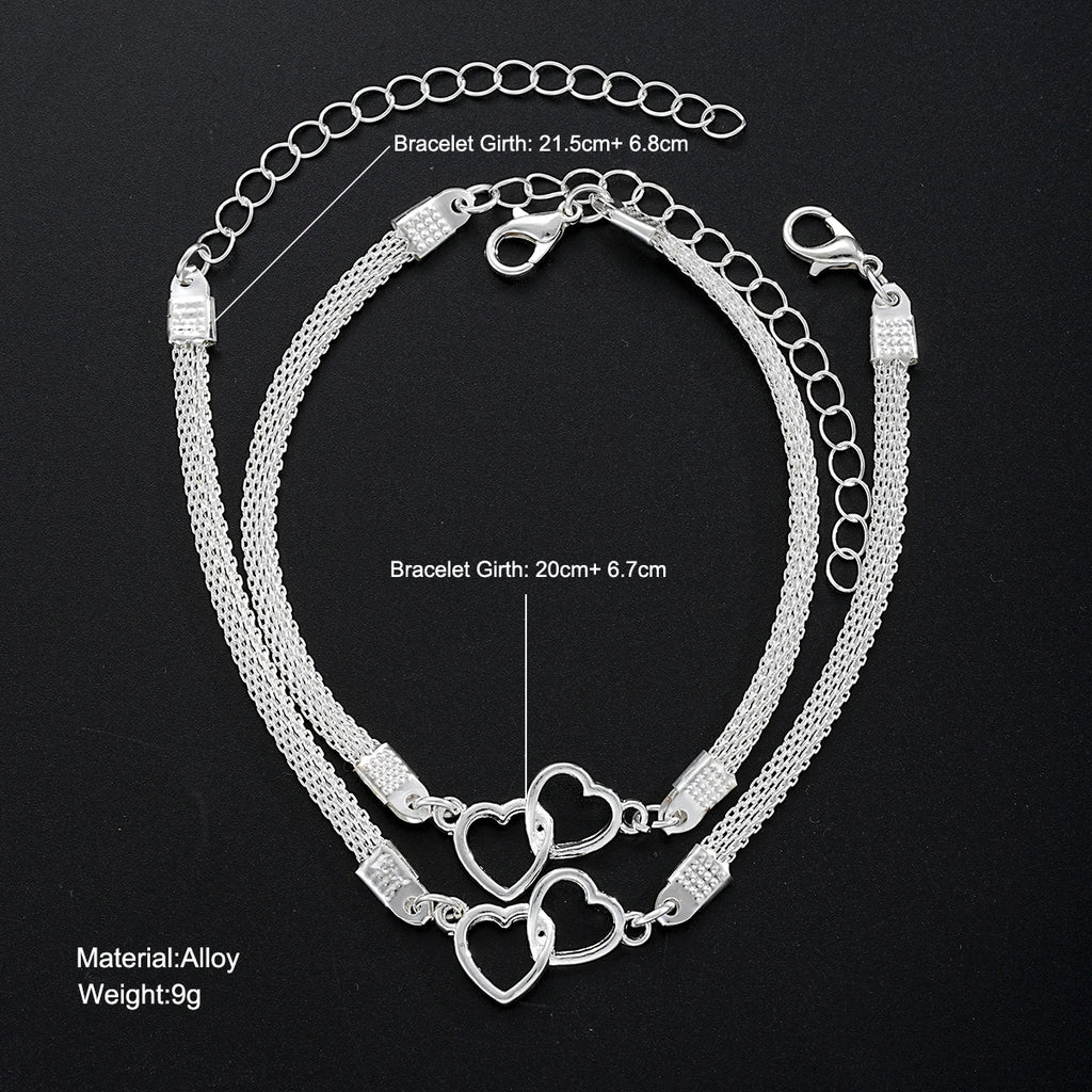 2 Pcs Set Love Heart Couple Bracelets