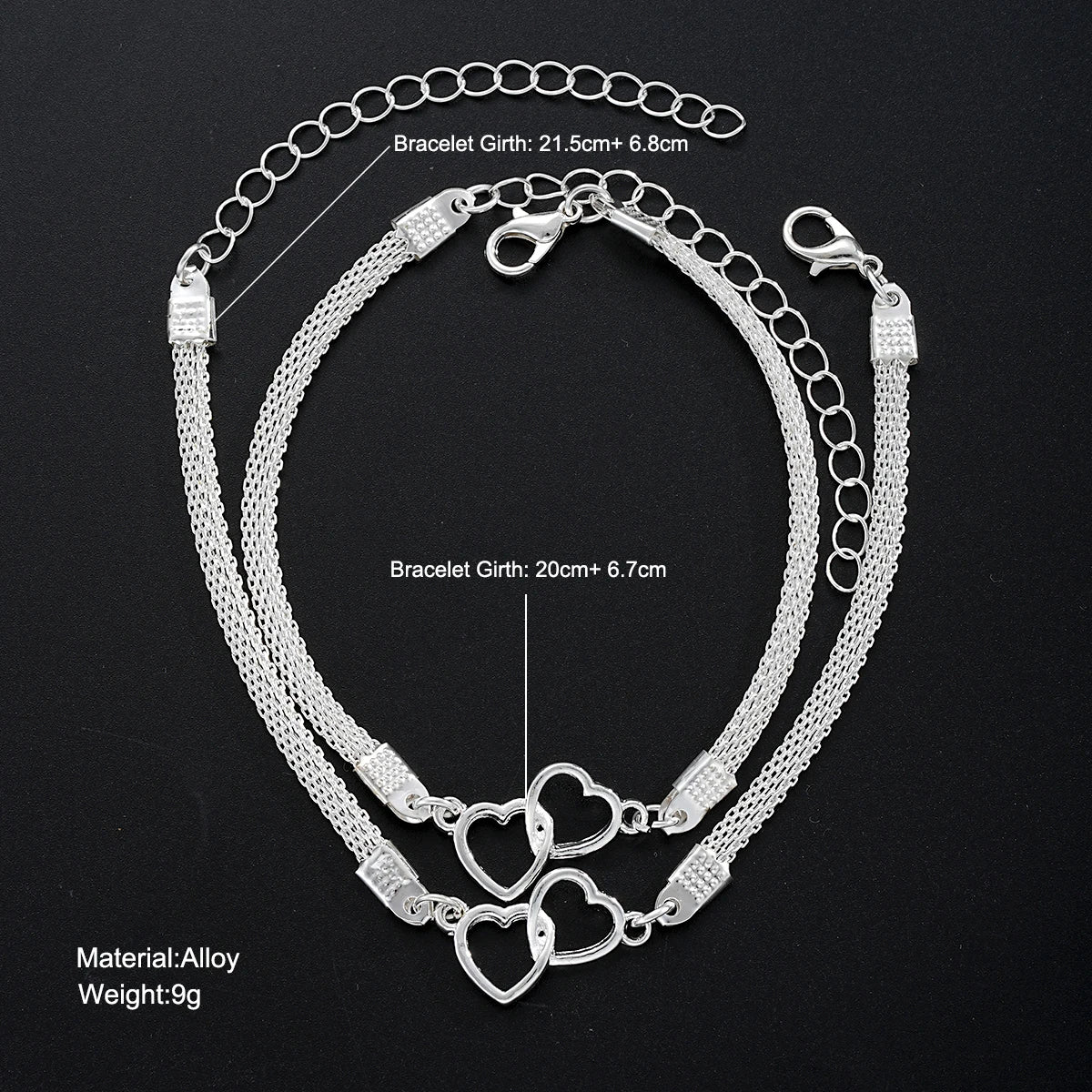 2 Pcs Set Love Heart Couple Bracelets