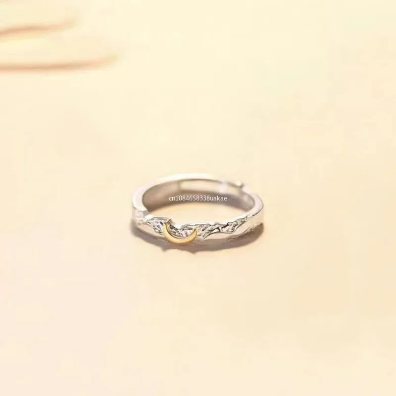1Pcs Vintage Promise Band Rings Adjustable Matching Rings Sun and Moons