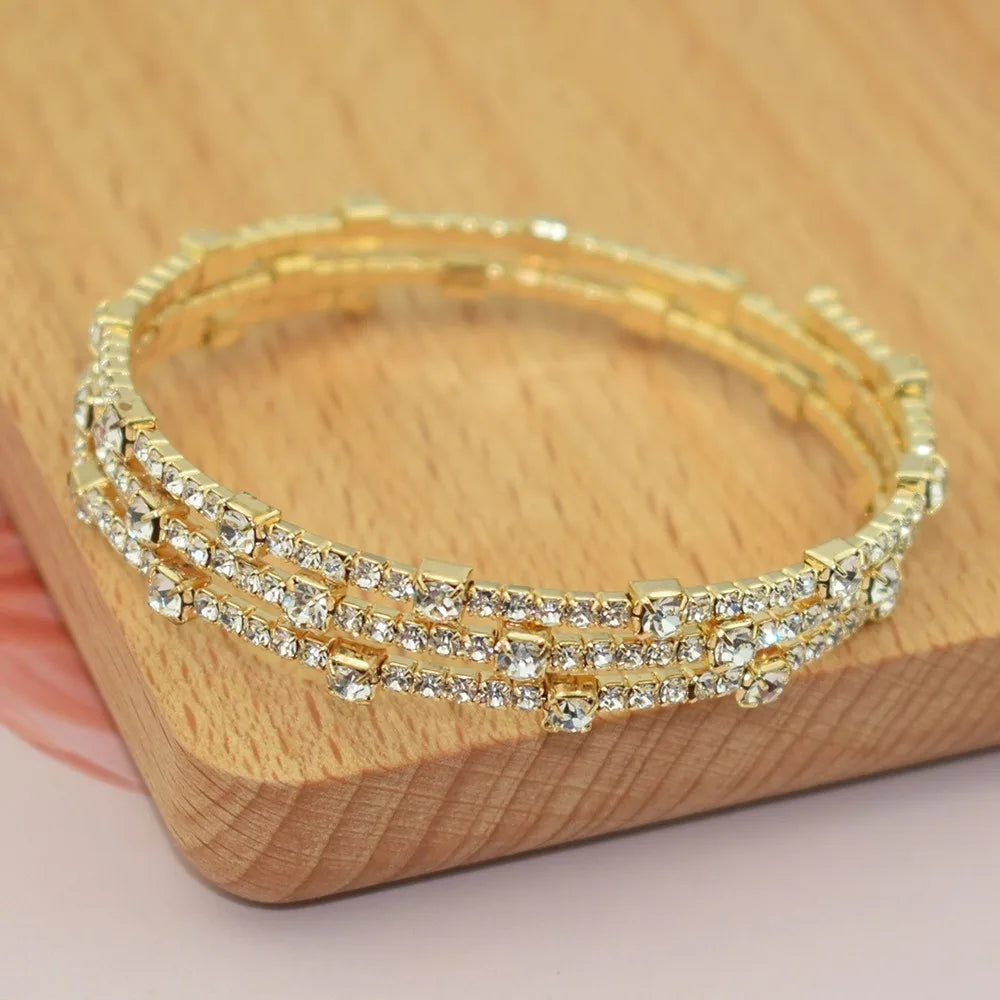Minimalist Women's Bridal Jewelry 3/5 Rows Crystal Rhinestones Bracelet Shining Cubic Zirconia Bracelet Wedding Jewelry Gift New