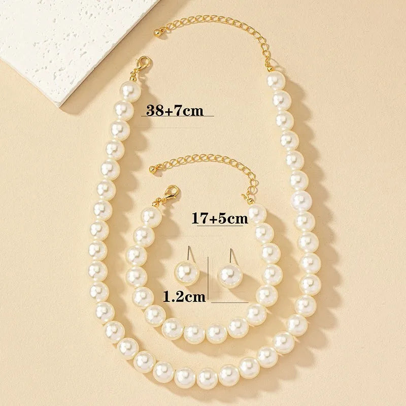 INS Fashion Minimalist Imitation Pearl Necklace Earrings Bracelet Jewelry Set
