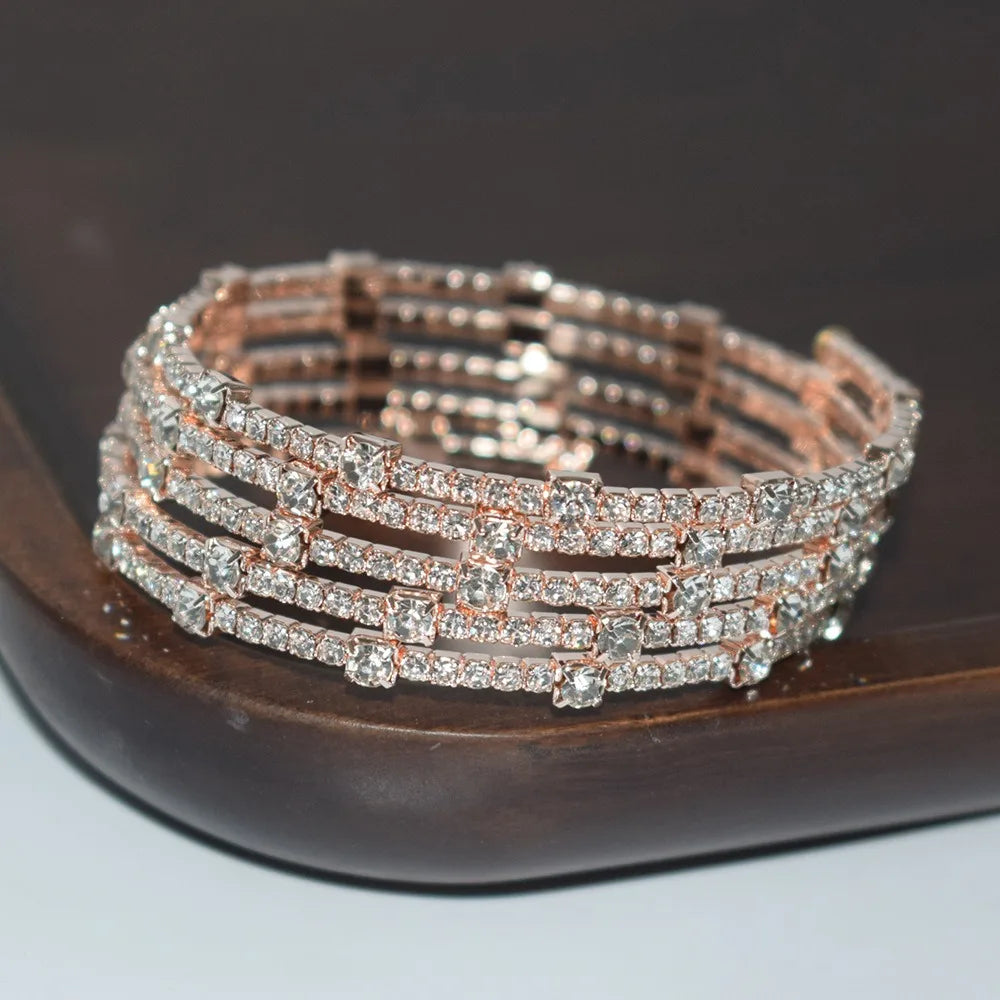 Minimalist Women's Bridal Jewelry 3/5 Rows Crystal Rhinestones Bracelet Shining Cubic Zirconia Bracelet Wedding Jewelry Gift New