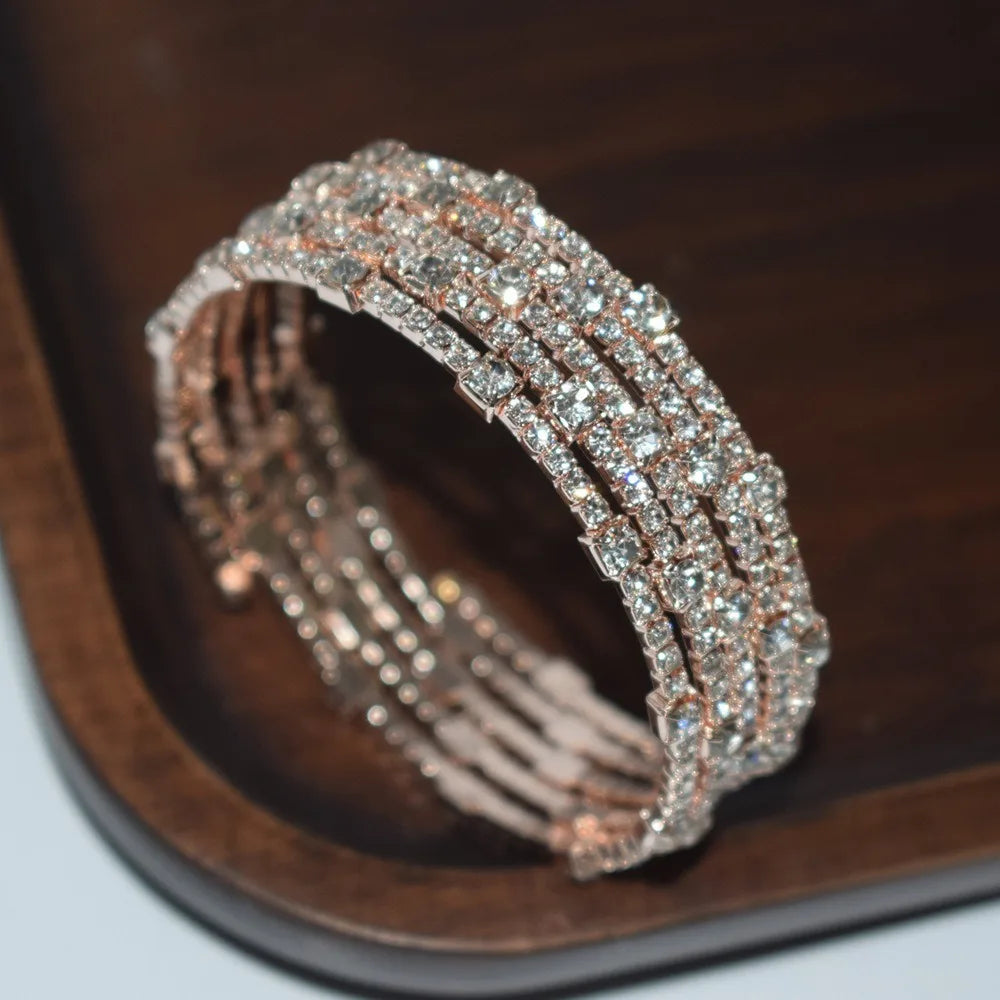 Minimalist Women's Bridal Jewelry 3/5 Rows Crystal Rhinestones Bracelet Shining Cubic Zirconia Bracelet Wedding Jewelry Gift New
