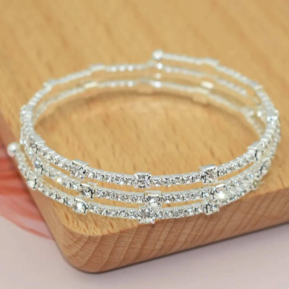 Minimalist Women's Bridal Jewelry 3/5 Rows Crystal Rhinestones Bracelet Shining Cubic Zirconia Bracelet Wedding Jewelry Gift New