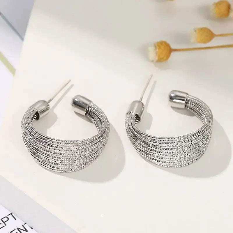 Minimalist Silver Color Multilayer Lines Rings