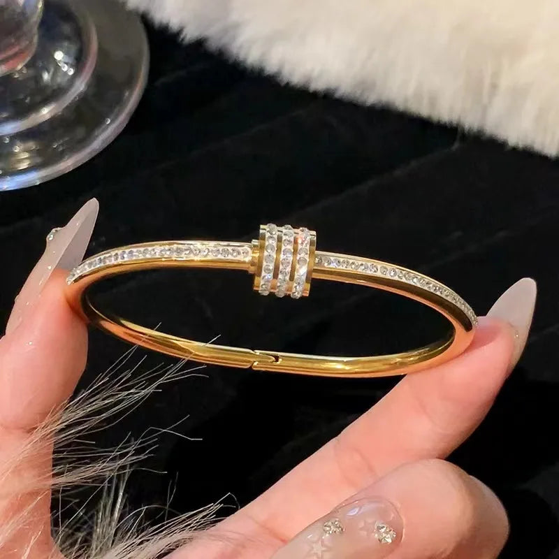 Elegant Gold Color Bangle With Sparkling Rhinestone